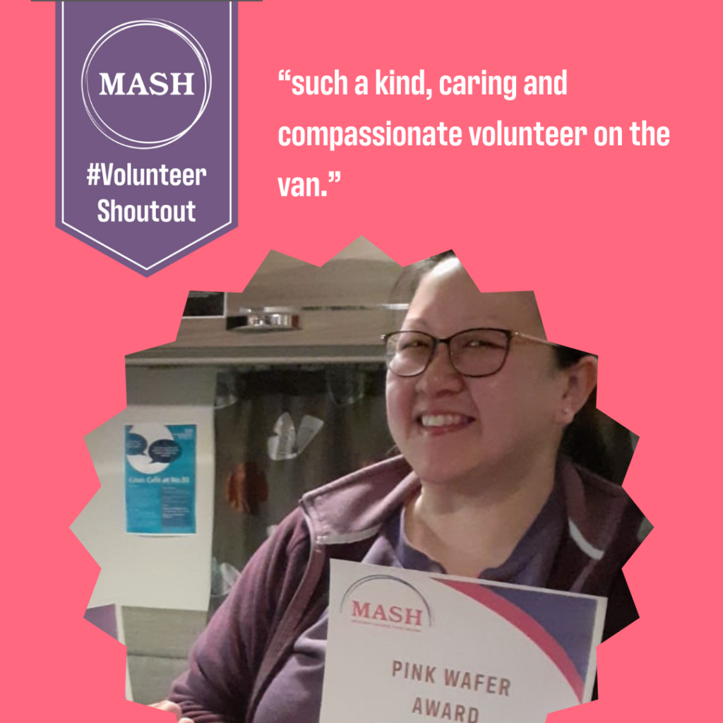 Volunteer with caption "such a kind, caring and compassionate volunteer on the van"