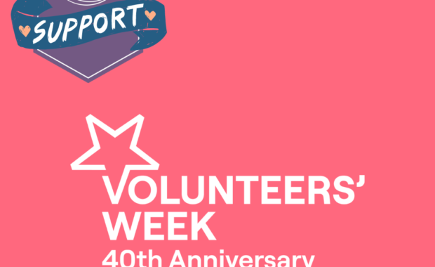 Volunteers Week logo with a star above and MASH logo top left